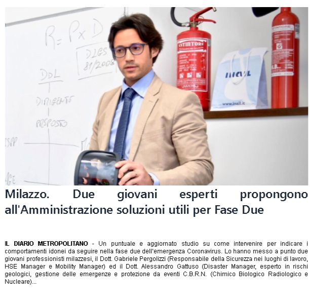 il diario metropolitano milazzo due giovani esperti propongono alla amministrazione soluzioni utili per fase due il dottore gabriele pergolizzi responsabile della sicurezza nei luoghi di lavoro hse manager mobility manager